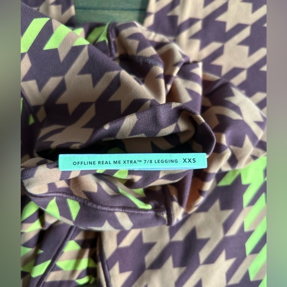 OFFLINE AERIE Real Me High Rise Maroon Tan Yellow houndstooth pattern leggings - Picture 6 of 6